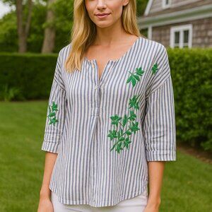 Nice Things Paloma S. White Blue French Striped Cotton Blouse women's Medium